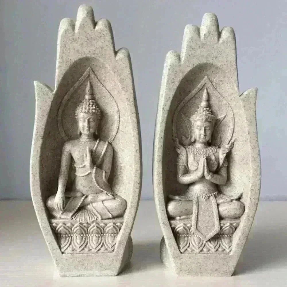 Poly Resin Sand Colored Hand Statue Boho Hindu Witchy Desk Shelf Decor